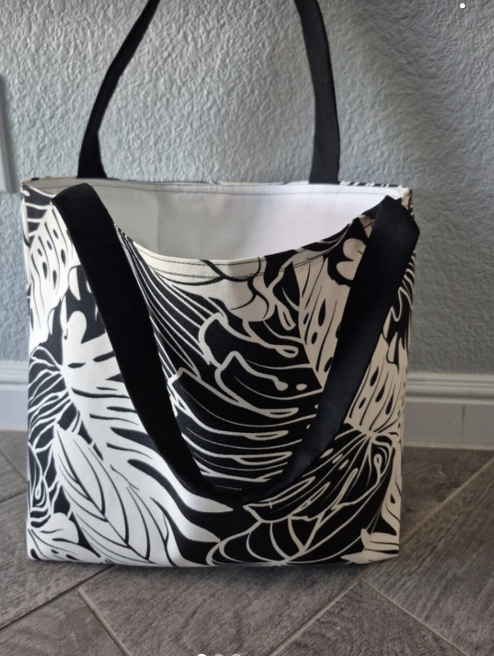 Black & White Tropical Print Tote Bag